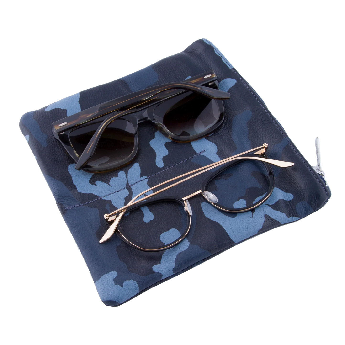 Blue Camo Leather Eyewear Case