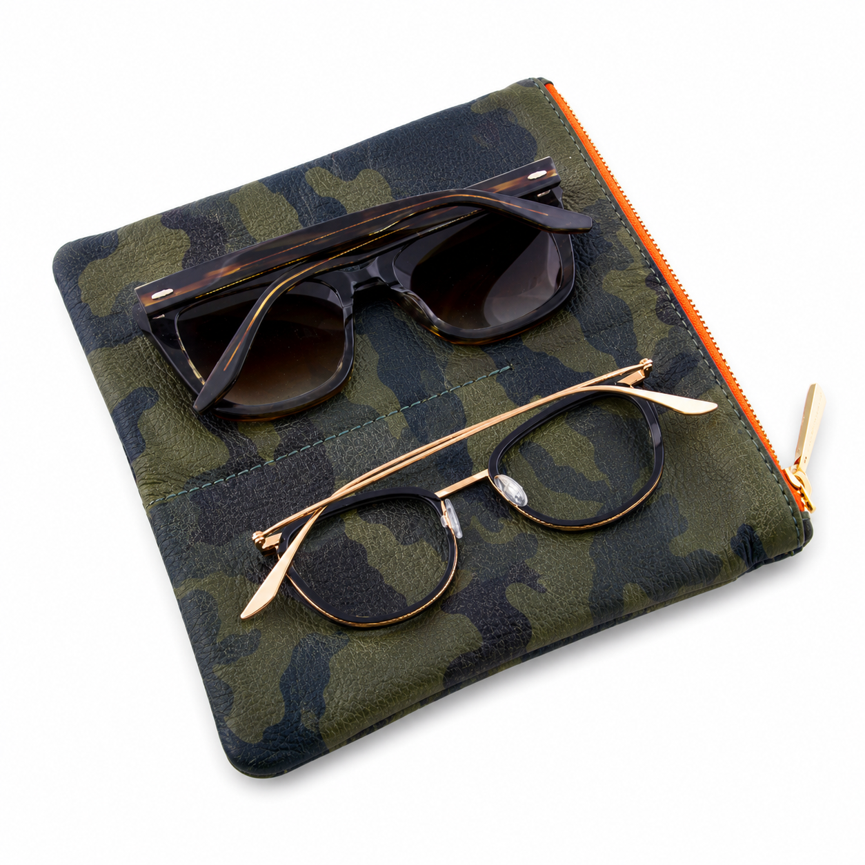 Green Camo Leather Eyewear Case