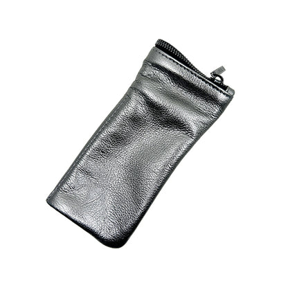 Leather Metallic Gunmetal Eyewear Case