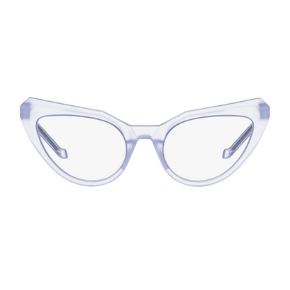 Clear cat-eye glasses on a white background