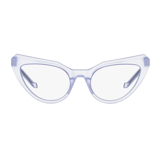 Clear cat-eye glasses on a white background