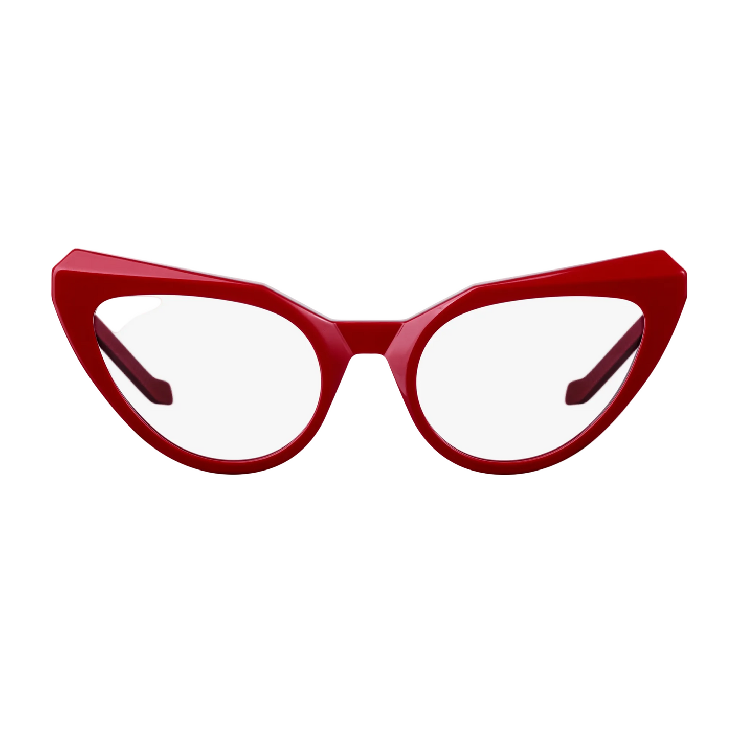Red cat-eye glasses on a white background