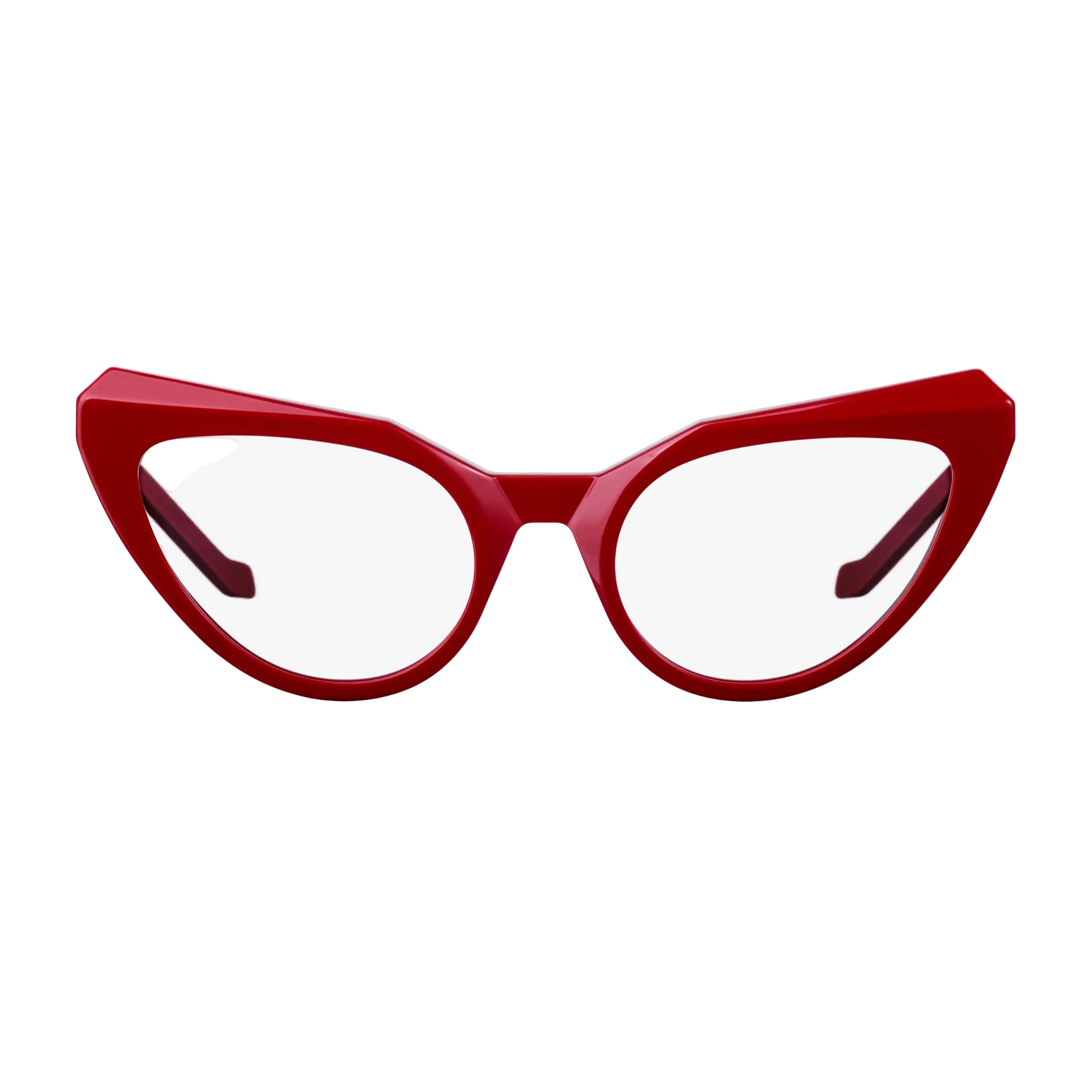 Red cat-eye glasses on a white background