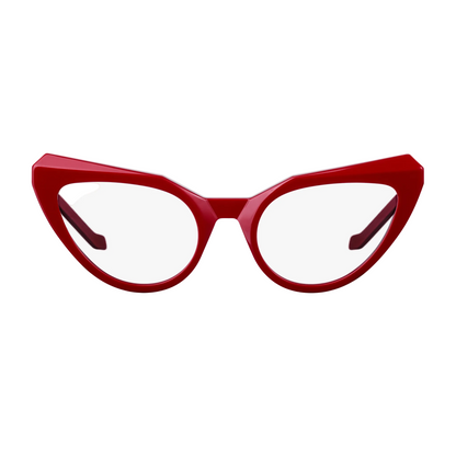 Red cat-eye glasses on a white background