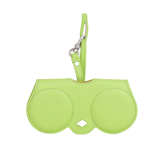 Green eyewear case with a unique lime green design on a white background
